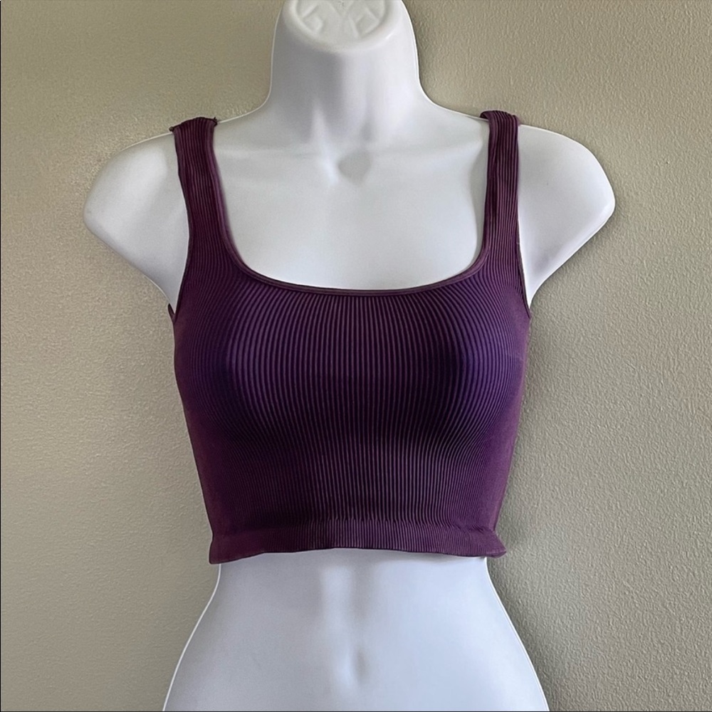 Free People Movement Happiness Runs Square Neck Crop Tank in Brushed Maroon NWOT - Picture 4 of 7